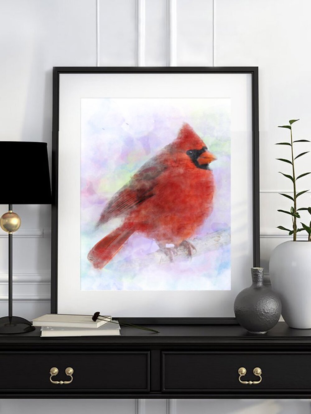 Crimson Cardinal in Dreamlight 8x10 Watercolor Bird Art Print Wall Decor